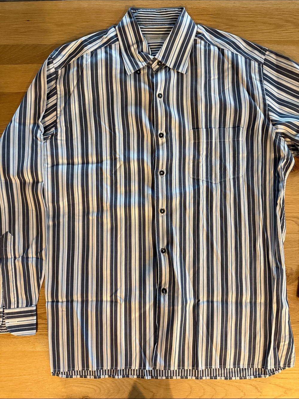 Ermenegildo Zegna Blue and White Vertical Stripe Button-Down Shirt